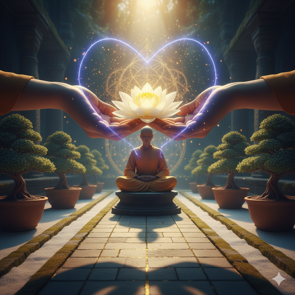 Path of discipline lined with trees leading to golden light