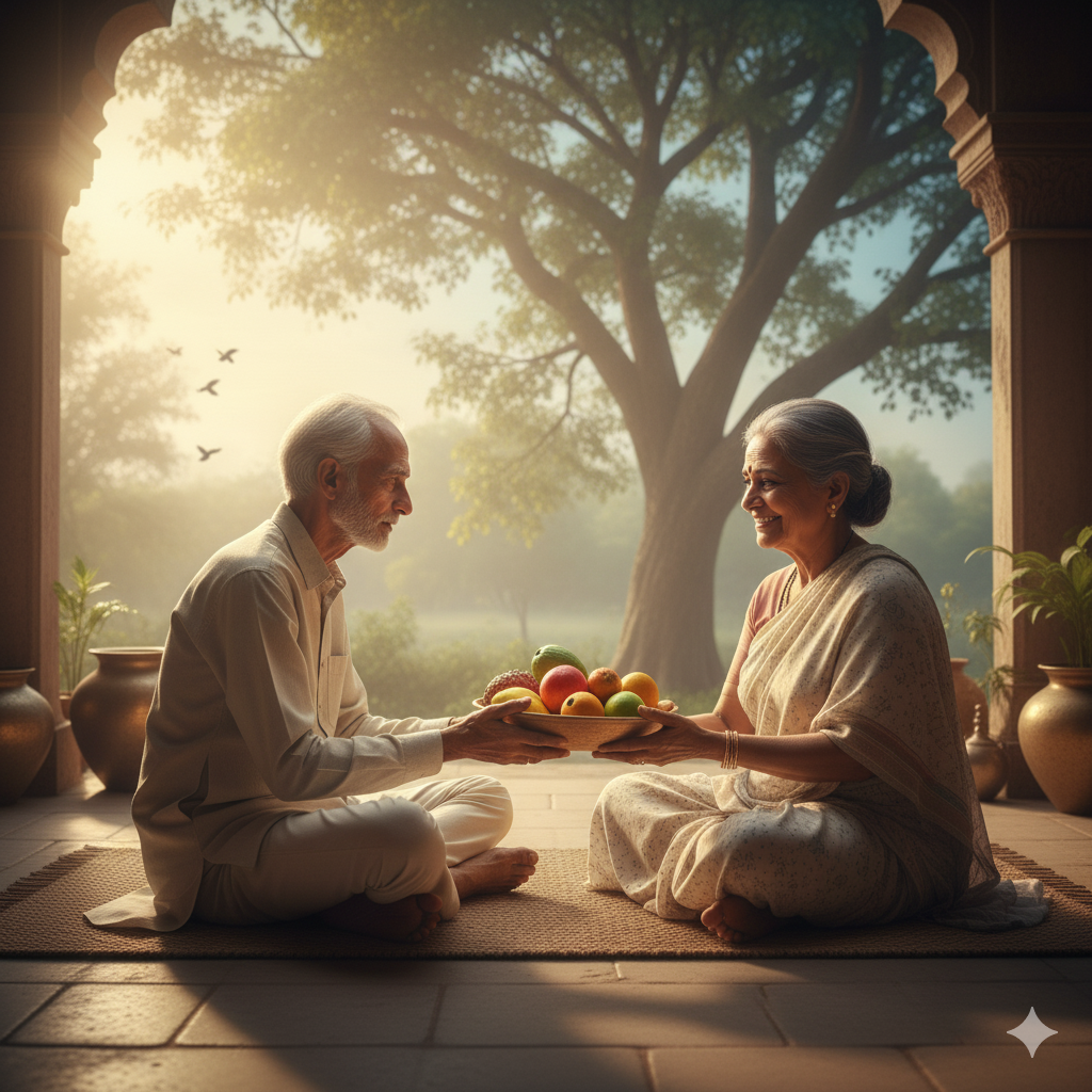 Neighbor offers a handful of grains with love