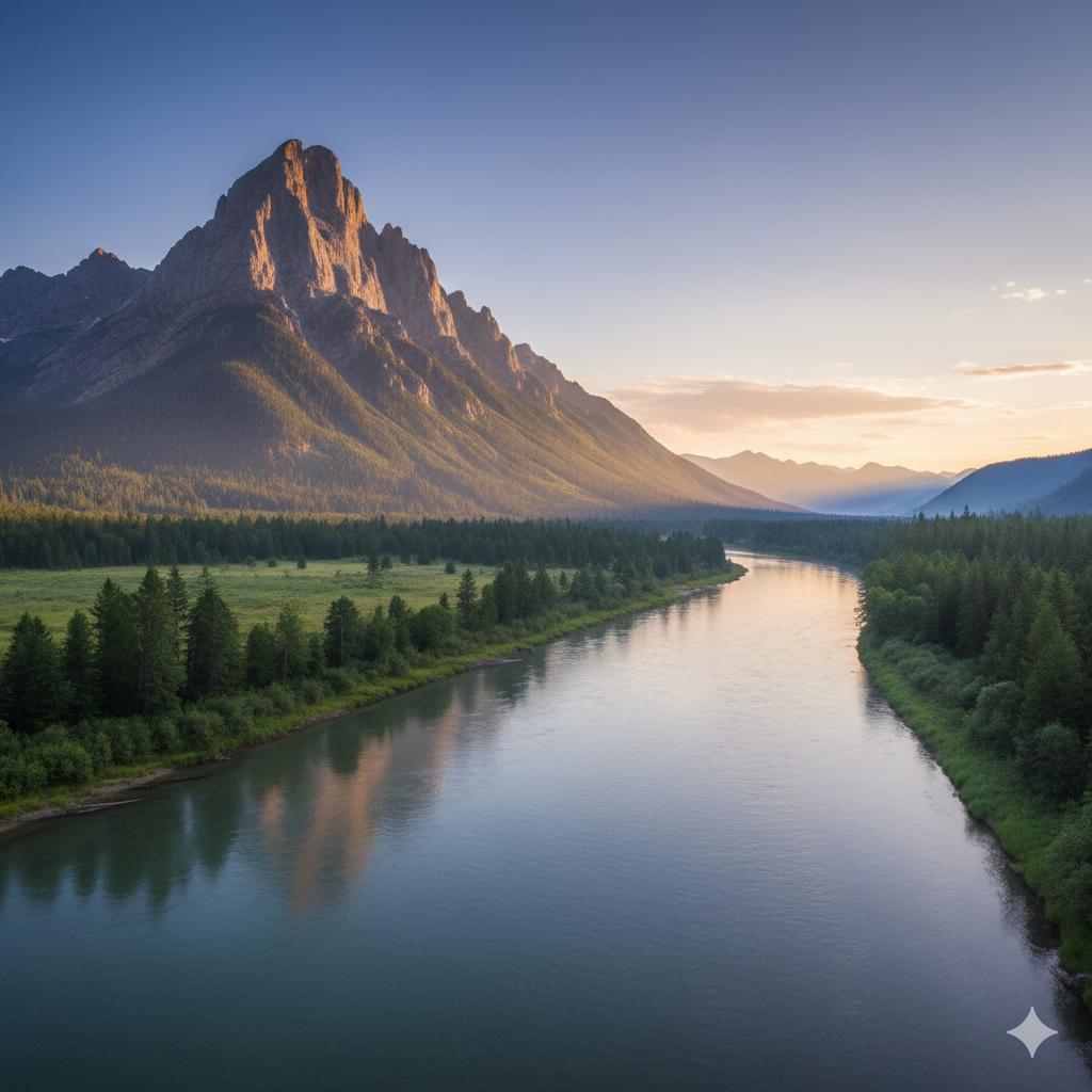 Mountain and river showing everyone is best in its own place
